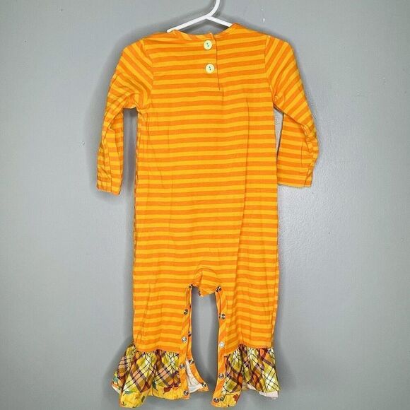 RicRac & Ruffles girls 2T 24 Mo orange striped plaid fall one piece romper - Picture 4 of 7